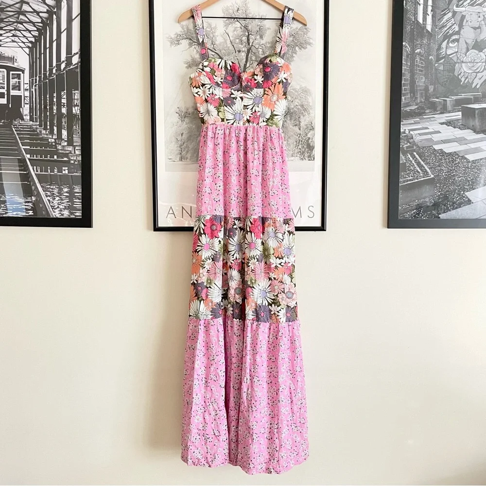 Agua Bendita Alani Java Maxi Dress Pink Bloom Large Underwire NWT - Picture 7 of 16